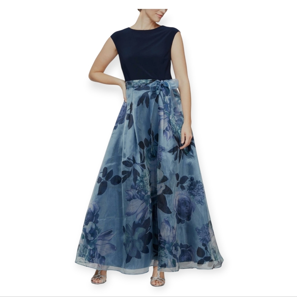 ✨ SL Fashions Floral Organza Mixed-Media Gown Size 14P✨